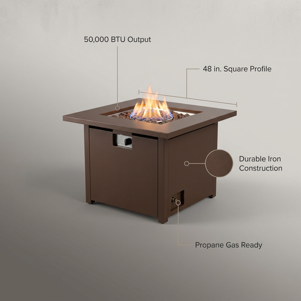 48 In. W X 15 In. H Square Iron Gas Burning Outdoor Fire Pit in Brown — Lifestyle