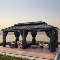 12×20 Hardtop Gazebo with Metal Roof, Heavy Duty Galvanized Steel Gazebo with Reinforced Aluminum Frame, Flame-Resistant Curtain