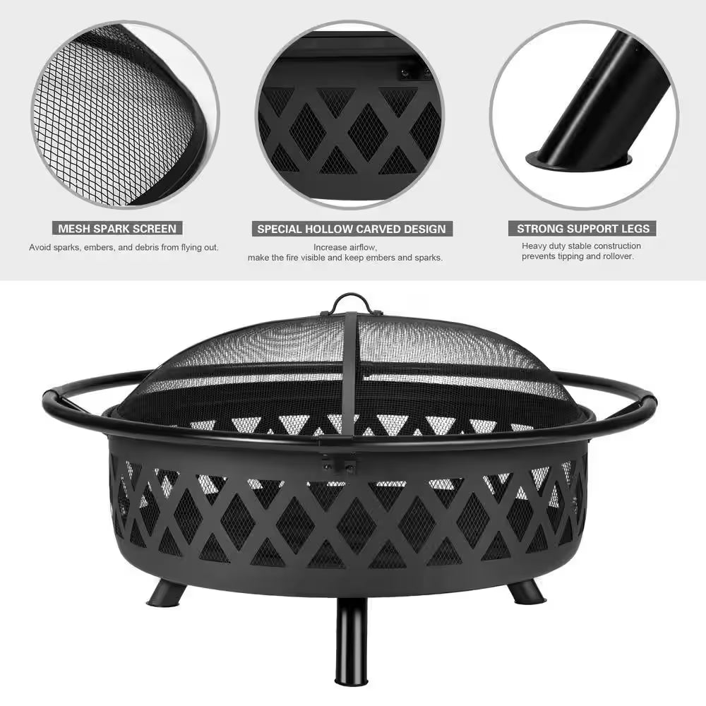 42 In. round Steel Outdoor Patio Wood Burning Fire Pit