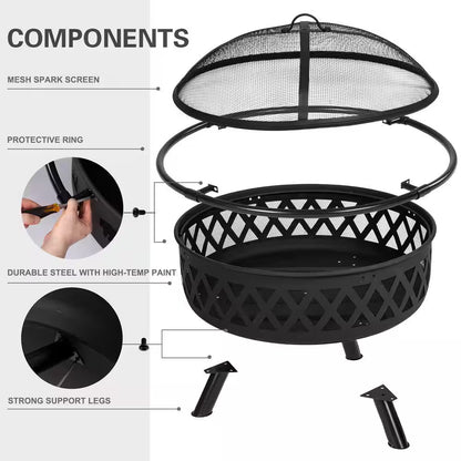 42 In. round Steel Outdoor Patio Wood Burning Fire Pit