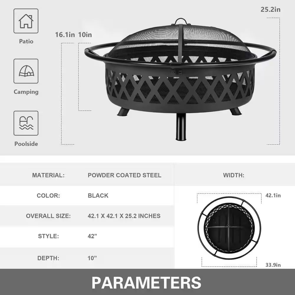 42 In. round Steel Outdoor Patio Wood Burning Fire Pit