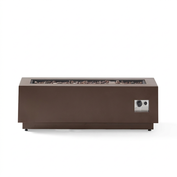48 In. W X 15 In. H Square Iron Gas Burning Outdoor Fire Pit in Brown