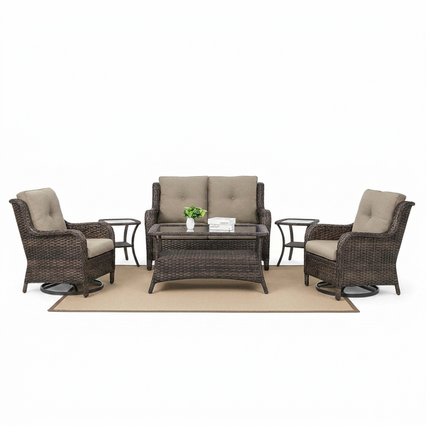 8 Pieces Patio Furniture Sets with Swivel Rocking Chairs,High-Back Rattan Patio Outdoor Conversation Set with 2-Seat Sofa & Coffee Table for Porch Deck Backyard Poolside