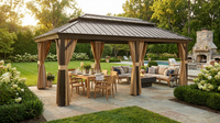 12×20 Hardtop Gazebo with Metal Roof, Heavy Duty Galvanized Steel Gazebo with Reinforced Aluminum Frame, Flame-Resistant Curtain — Lifestyle